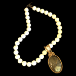 Black Labradorite Bold Pendant with White Coral Shell Pearl Beads