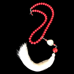 Vintage Moonstone with Red Coral Beads and White Tassel