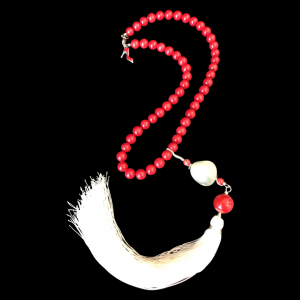 Vintage Moonstone with Red Coral Beads and White Tassel